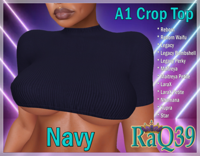 [R39] A1 Crop Top-Navy