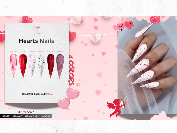 ::RUBY:: - HEARTS NAILS VALENTINE - STILLETO