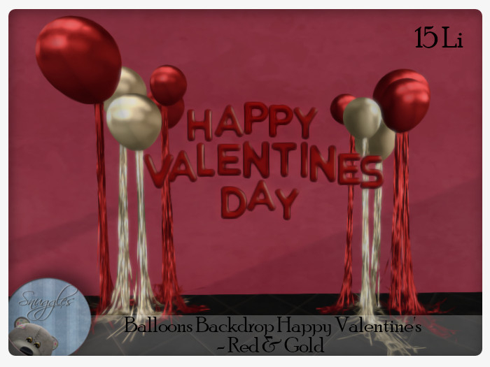 Balloons Backdrop Happy Valentine's  - Red & Gold 
