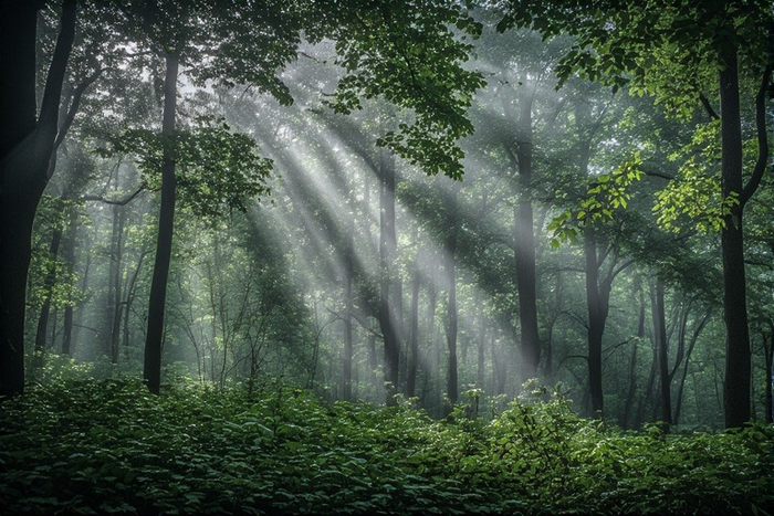 Green Forest With God Rays
