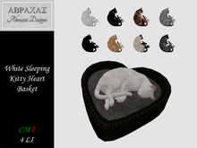 White Sleeping Kitty Heart Basket