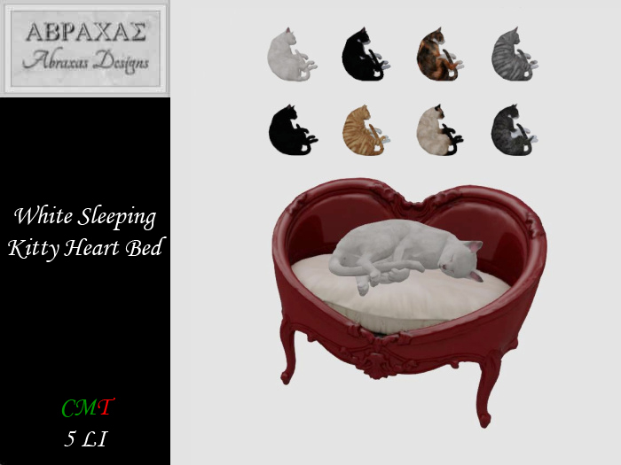 White Sleeping Kitty Heart Bed