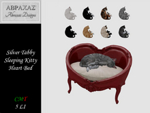 Silver Tabby Sleeping Kitty Heart Bed