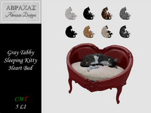 Gray Tabby Sleeping Kitty Heart Bed