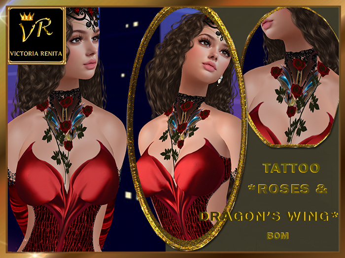 VR* TATTOO *ROSES & DRAGON'S WING*