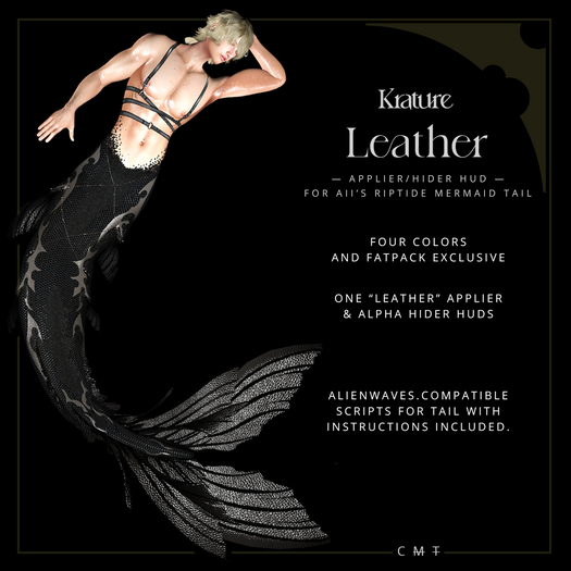 ((Krature)) - Leather - Mermaid Tail Riptide Applier HUD - Black