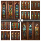 TB - ELEVEN ORNATE STAINED-GLASS PANEL