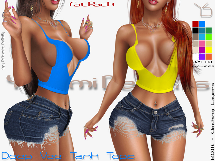 *Yummi Designs* - Deep Vee Ribbed Tank Tops - Fatpack