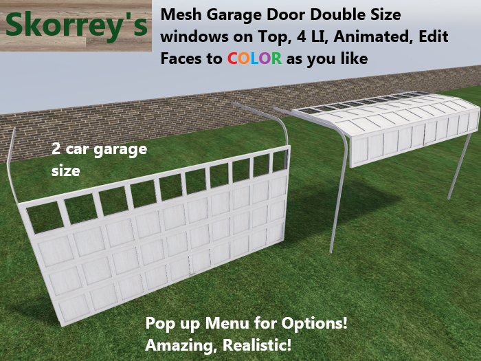 Mesh Double width Window Top Overhead Garage Door 4 LI Realistic Animated Movement! Pop‑Up Menu, Edit Faces & Color 