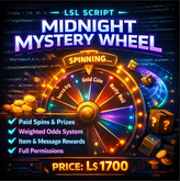 LSL Spin-the-Wheel Game Script – Paid Mystery Prize Wheel with Weighted Odds, Cooldown & Full Permissions