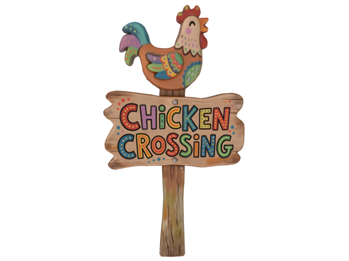 HB: Chicken Crossing Sign Post FuLL PERM