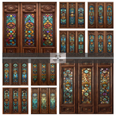 TB -STEAMPUNK STAINED GLASS WALNUT PANELS FP