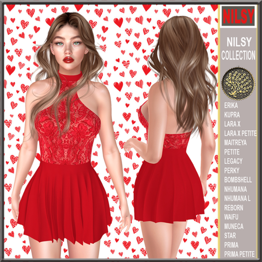 RED LACE TOP FLARED DRESS