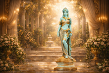Turquoise & Gold Goddess Statue – Elegant Mythical Sculpture