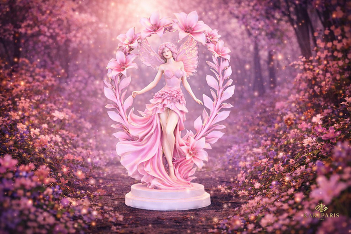 Pink Blossom Fairy Sculpture – Floral Winged Figure