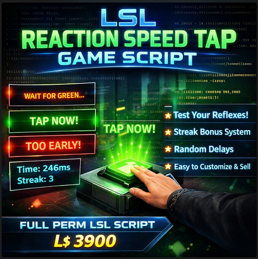 LSL Reaction Speed Tap Game Script – Reflex Test Arcade Game with Streak System | Full Perm
