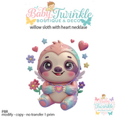 willow sloth with heart necklase