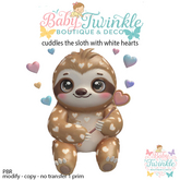 cuddles the sloth with white hearts