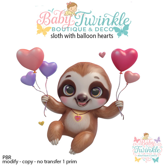 sloth with balloon hearts