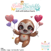 sloth with balloon hearts