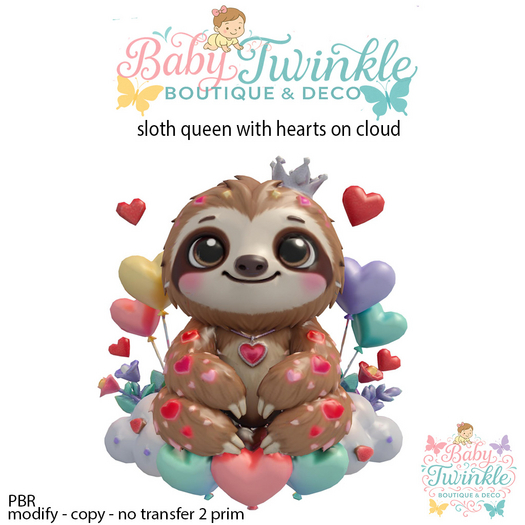sloth queen with hearts on cloud