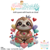 sloth queen with hearts on cloud