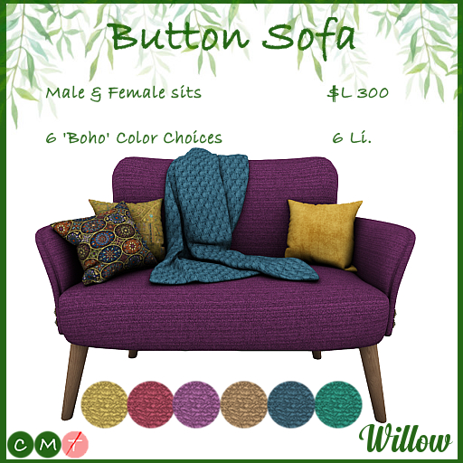 Willow Button Sofa 'Boho'  (ADD ME)