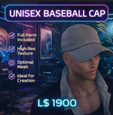Premium Unisex Baseball Cap for Second Life – Full Permission Mesh Hat with High-Quality Texture | Realistic Casual Fash