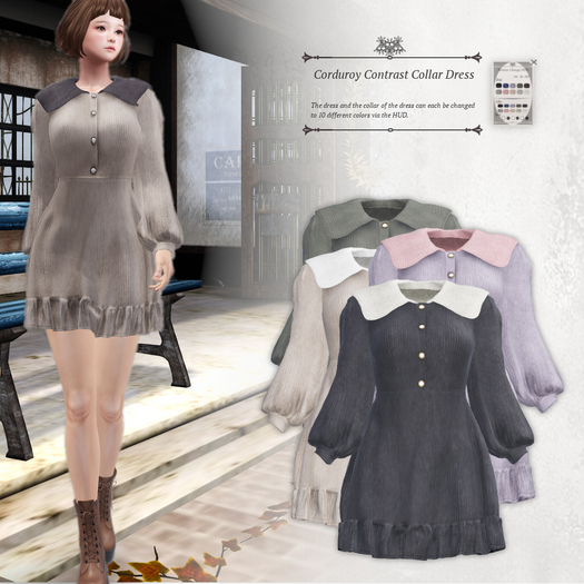 S@BBiA::Corduroy Contrast Collar Dress