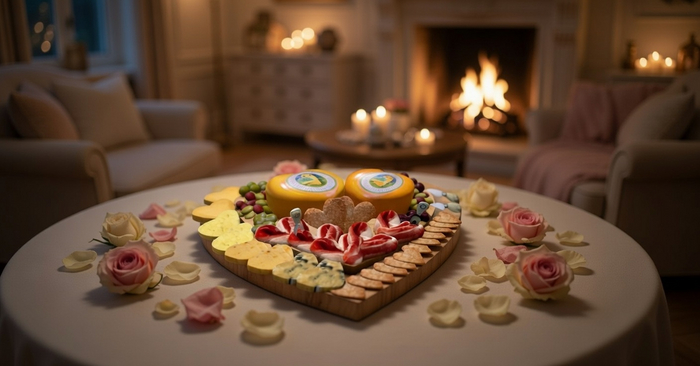 VALENTINE BUFFET Aphrodite Heart Cheeses board