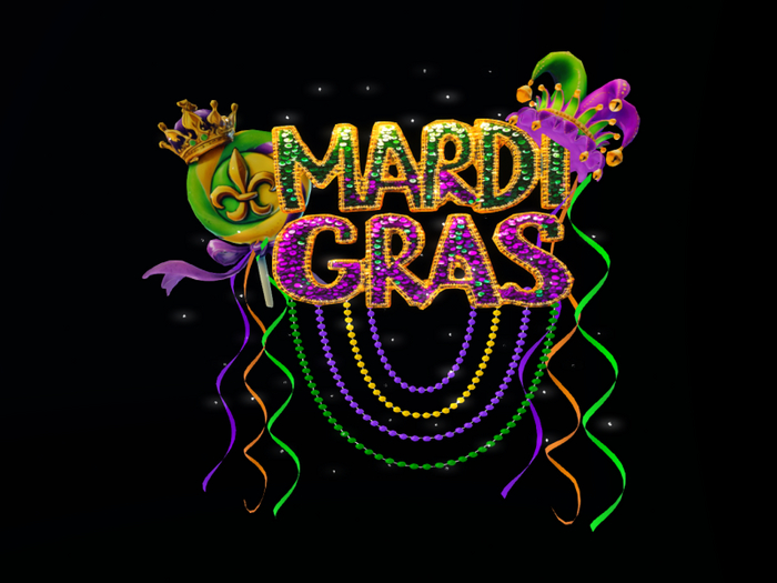 MC Mardi Gras Ribbon Beads Sparkle Sign #3