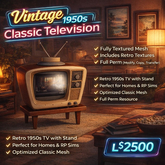 Vintage Retro 1950s Classic Television – Fully Textured Mesh TV – Full Perm Builder Resource – Old School Antenna TV Pro