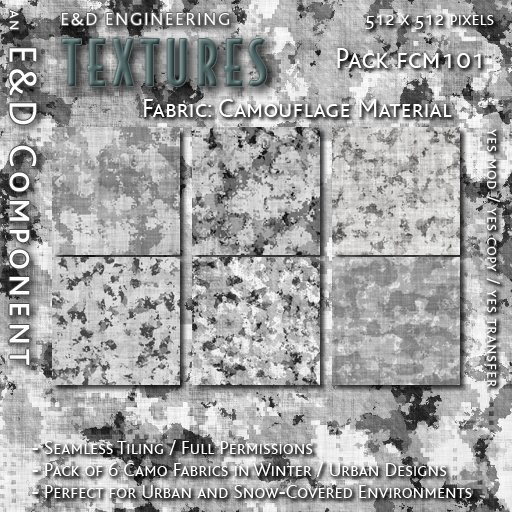 [FCM101] 6 Urban Camo and Winter Camouflage Textures for Military Uniforms and Camouflage BDU from E&D ENGINEERING