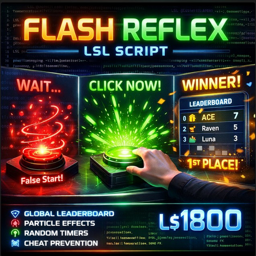  Flash Reflex Multiplayer Reaction Game – LSL Script with Leaderboard, Particle Effects & Sound