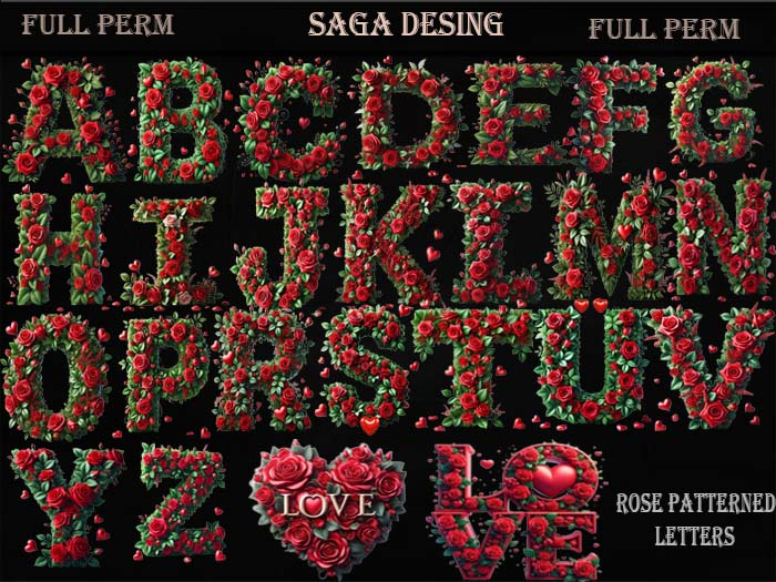 Saga Full Perm Rose Patterned Letters VALENTINE'S DAY