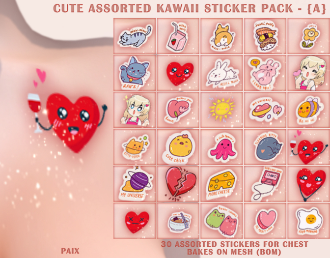 [PAIX] Cute Assorted Kawaii Sticker Pack {A} - [FATPACK]