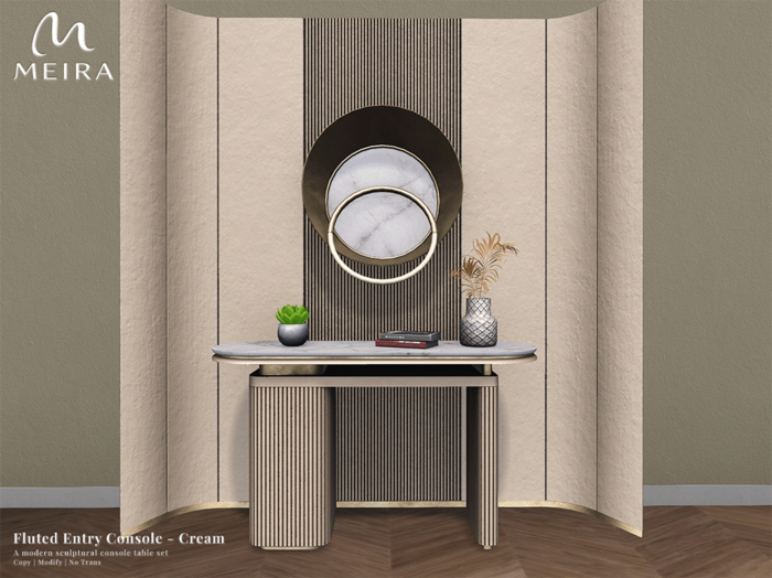 Meira Fluted Entry Console - Creme
