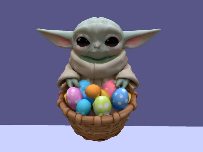 Baby Yoda with easter egg basket