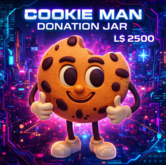 Cookie Man Smart Donation Jar – Interactive Tip Box with Last Donor Display, Hover Thank You Text & Chat Message System