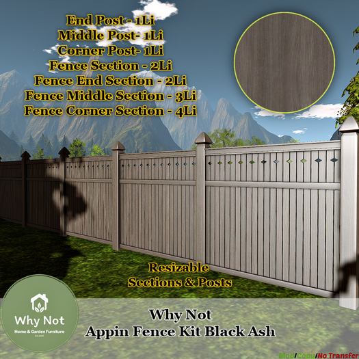 Why Not - Appin Fence Kit-Black Ash-Add Me