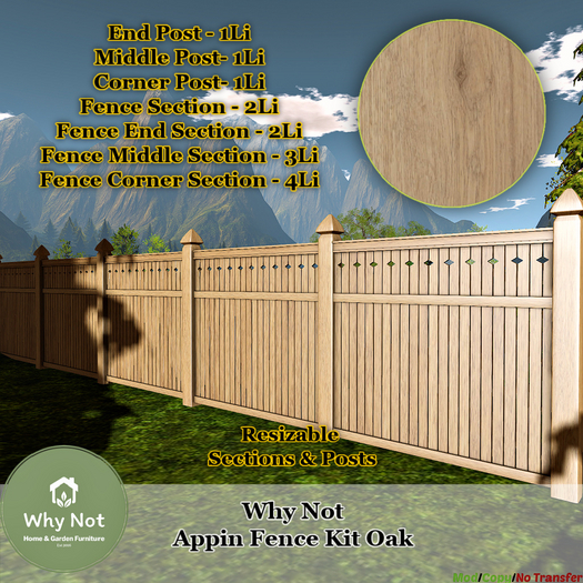 Why Not - Appin Fence Kit-Oak-Add Me