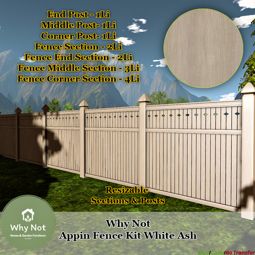 Why Not - Appin Fence Kit-White Ash-Add Me