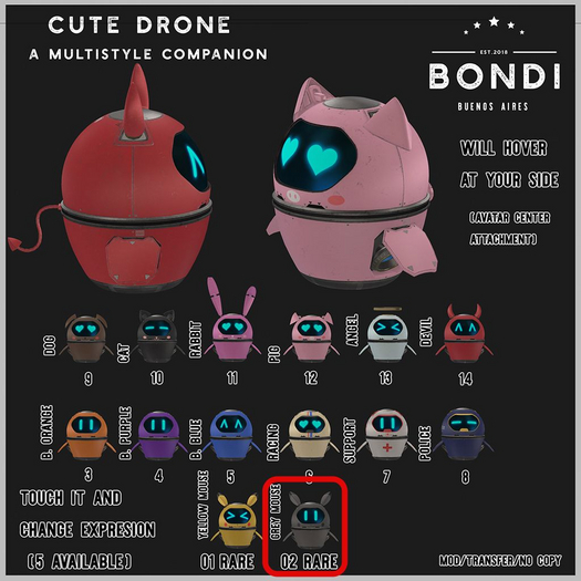 2.BONDI . Cute Drone .Grey Mouse RARE