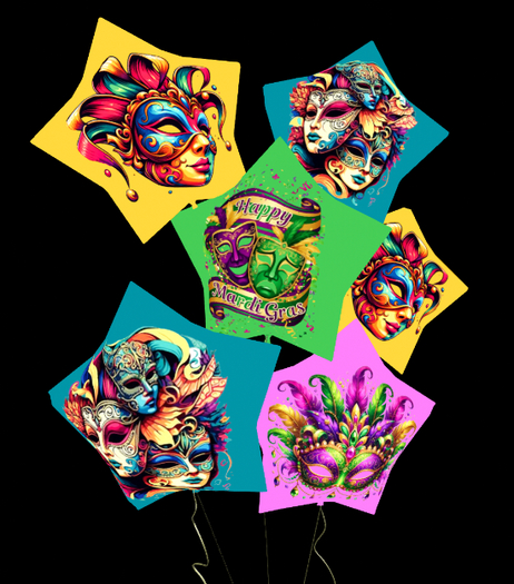 Mardi Mask Balloons with Confetti   