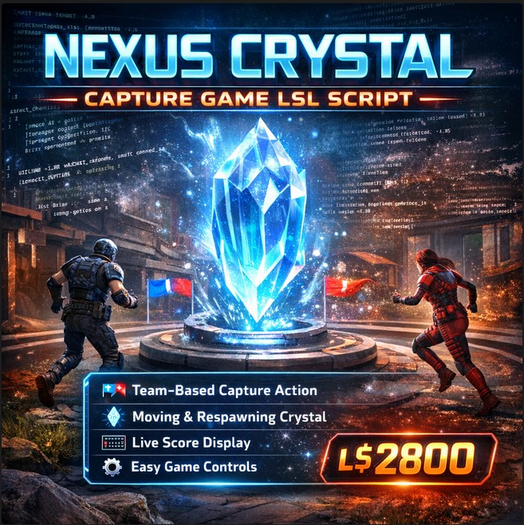 Team-Based Capture Game LSL Script for Second Life | Nexus Crystal PvP System | Full Permissions | Multiplayer Event Rea