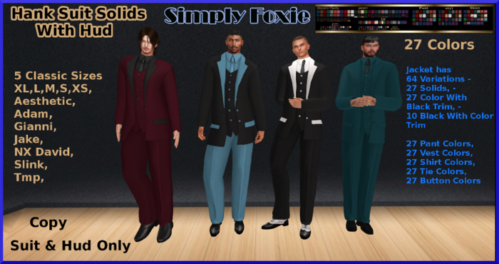 Hank Suit Solids With Hud (Boxed) ADD
