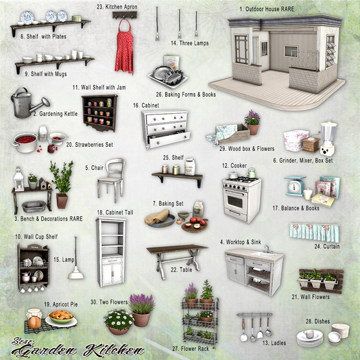 3. Sese_Garden Kitchen_Bench & Decorations RARE
