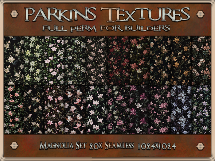 Parkins Textures - Magnolia Set - 20x Full Perm Seamless 1024 - Fabric, Floral, Clothing, Pattern, Cloth, Textile, Cloth