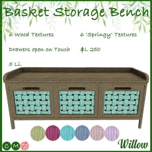 Willow Basket Storage Bench 'SPRINGY' (Add Me)
