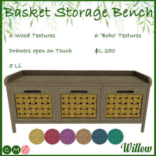 Willow Basket Storage Bench 'BOHO' (Add Me)
